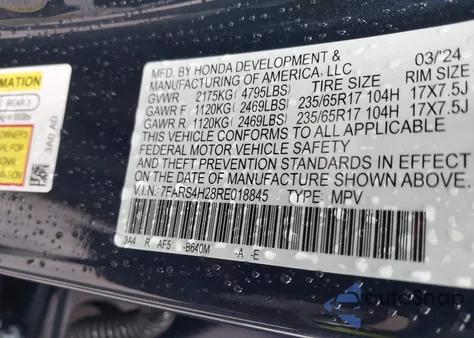 2024 Honda Cr-V Lx Awd из США, поврежденный, VIN 7FARS4H28RE018845